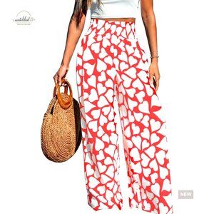 High Waist Wide Leg Lounge Pants Floral Print Drawstring Palazzo Long